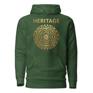 Sustainable streetwear hoodie in forest green with Culture OG Heritage emblem